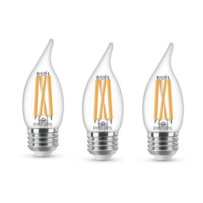 Philips 75-Watt Equivalent BA11 Dimmable Warm Glow Dimming Effect LED Candle Light Bulb Bent Tip E26 Soft White (2700K) (3-Pack) - Super Arbor