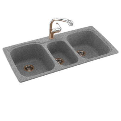 Drop-In/Undermount Solid Surface 44 in. 1-Hole 40/20/40 Triple Bowl Kitchen Sink in Gray Granite - Super Arbor