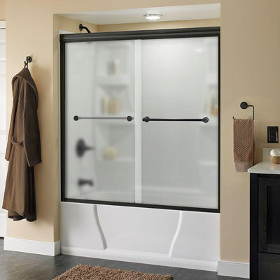 Crestfield 60 in. x 58-1/8 in. Traditional Semi-Frameless Sliding Bathtub Door in Bronze and 1/4 in. (6mm) Niebla Glass - Super Arbor