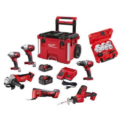 M18 18-Volt Lithium-Ion Cordless Combo Tool Kit (6-Tool) with Hole Saw Set (13-Piece) and PACKOUT Rolling Tool Box - Super Arbor