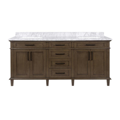 Sonoma 72 in. W x 22 in. D Bath Vanity in Almond Latte with Carrara Marble Vanity Top in White with White Basins - Super Arbor