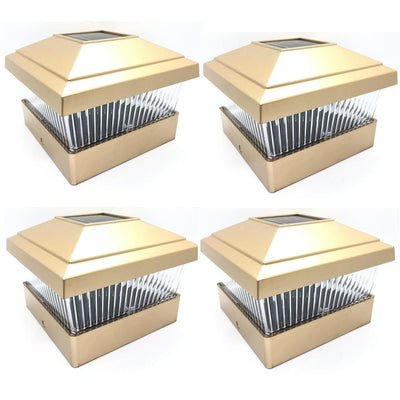 Relightable Solar 5 in. x 5 in. Gold Vinyl Outdoor Post Cap Deck Lights (4-Pack) - Super Arbor