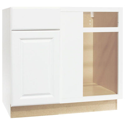 Hampton Assembled 36x34.5x24 in. Blind Base Corner Kitchen Cabinet in Satin White - Super Arbor