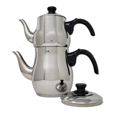 10-Cup Turkish Samovar Style Stainless Steel Double Handle Teapot Tea Maker Kettle 1.1 L and 2.5 L - Super Arbor