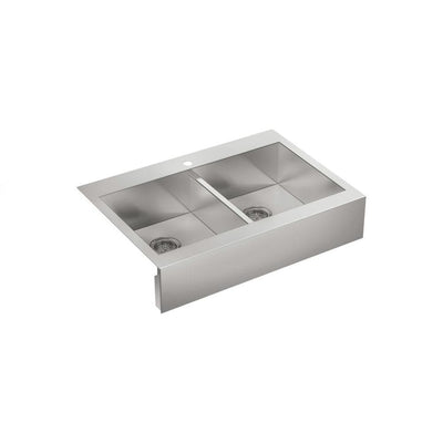Vault Farmhouse Drop-In Apron Front Self-Trimming Stainless Steel 36 in. 1-Hole Double Bowl Kitchen Sink - Super Arbor