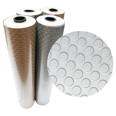 Rubber-Cal "Coin-Grip Metallic" 4 ft. x 8 ft. Silver Commercial PVC Flooring