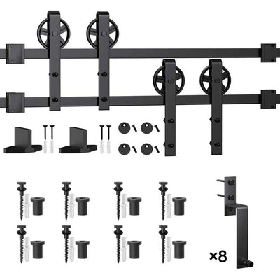 10 ft./120 in. Sliding Bypass Barn Door Hardware Track Kit for Double Doors with Non-Routed Floor Guide - Super Arbor