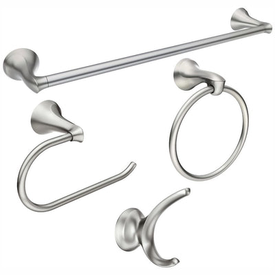 Darcy 4-Piece Press and Mark Bath Set with 24 in. Towel Bar, Towel Ring, Paper Holder and Robe Hook in Brushed Nickel - Super Arbor