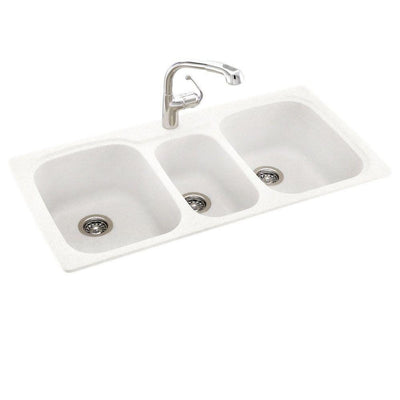 Drop-In/Undermount Solid Surface 44 in. 1-Hole 40/20/40 Triple Bowl Kitchen Sink in Tahiti Ivory - Super Arbor