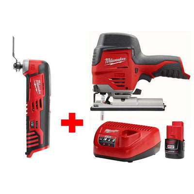 M12 12-Volt Lithium-Ion Cordless Jig Saw and Multi-Tool Combo Kit W/ (1) 2.0Ah Battery and Charger - Super Arbor