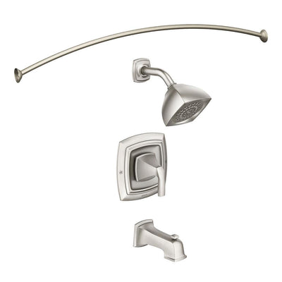Hensley Single-Handle 1-Spray Tub and Shower Faucet with Curved Shower Rod in Spot Resist Brushed Nickel - Super Arbor