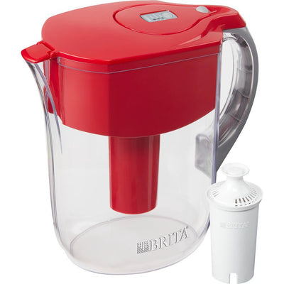 10-Cup Large Water Filter Pitcher in Red, BPA Free - Super Arbor