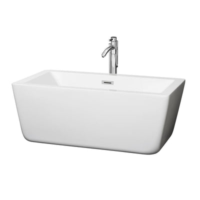 Laura 58.75 in. Acrylic Flatbottom Center Drain Soaking Tub in White with Floor Mounted Faucet in Chrome - Super Arbor