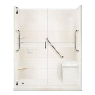 Classic Freedom Grand Hinged 36 in. x 60 in. x 80 in. Left Drain Alcove Shower Kit in Natural Buff and Chrome - Super Arbor