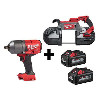 M18 FUEL 18-Volt 1/2 in. Lithium-Ion Brushless Cordless Impact Wrench w/ Friction Ring & Bandsaw w/ Two 6.0Ah Batteries - Super Arbor