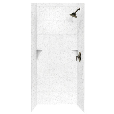 Square Tile 36 in. x 36 in. x 96 in. 3-Piece Easy Up Adhesive Alcove Shower Surround in Arctic Granite - Super Arbor