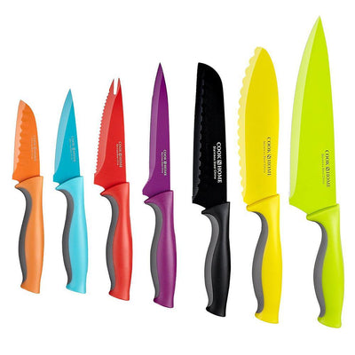 14-Piece Multicolor Coated Carbon Stainless Steel Kitchen Knife Set with Sheaths - Super Arbor