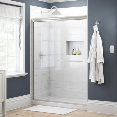 Simplicity 60 in. x 70 in. Semi-Frameless Traditional Sliding Shower Door in Chrome with Clear Glass - Super Arbor