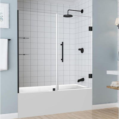 Belmore GS 59.25 in. to 60.25 in. x 60 in. Frameless Hinged Tub Door with Glass Shelves in Matte Black - Super Arbor