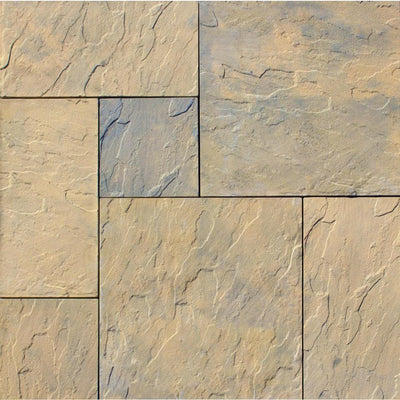 Patio-on-a-Pallet 12 in. x 24 in. and 24 in. x 24 in. Tan Variegated Basketweave Yorkstone Concrete Paver (Pallet of 18) - Super Arbor
