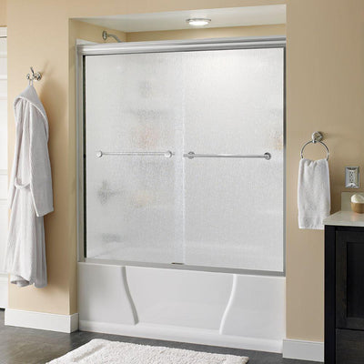 Lyndall 60 in. x 58-1/8 in. Semi-Frameless Traditional Sliding Bathtub Door in Chrome with Rain Glass - Super Arbor