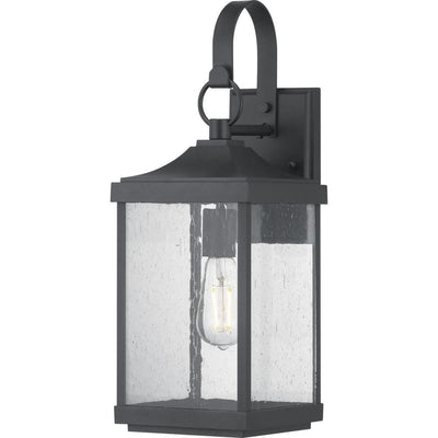 Park Court 1-Light 19 in. Textured Black Outdoor Wall Lantern with Clear Seeded Glass - Super Arbor