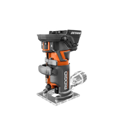 18-Volt OCTANE Cordless Brushless Compact Fixed Base Router with 1/4 in. Bit, Round and Square Bases, and Collet Wrench - Super Arbor