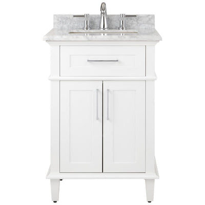 Sonoma 24 in. W x 20.25 in. D Vanity in White with Carrara Marble Top with White Sinks - Super Arbor