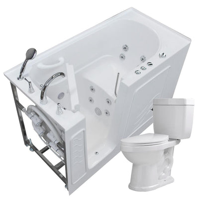 Nova Heated 60 in. Walk-In Whirlpool Bathtub in White with 1.6 GPF Single Flush Toilet - Super Arbor