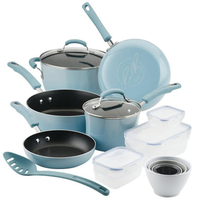 Blue Nonstick Cookware Set with Containers, 19-Piece - Super Arbor