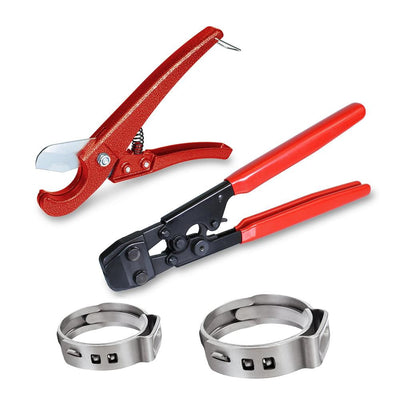 Pex Tubing Plumbing Kit Crimper Tool 1/2 in. and 3/4 in. Elbow Stainless Steel 1/2 in. and 3/4 in. Cinch and Half Clamp - Super Arbor