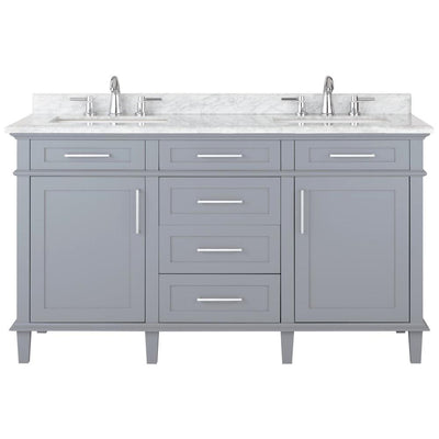 Sonoma 60 in. W x 22 in. D Double Bath Vanity in Pebble Grey with Carrara Marble Top with White Sinks - Super Arbor