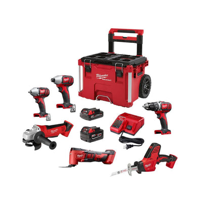 M18 18-Volt Lithium-Ion Cordless Combo Tool Kit (6-Tool) with 2-Batteries, Charger and PACKOUT Rolling Tool Box - Super Arbor