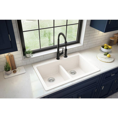 White Quartz 33 in. 50/50  Double Bowl Composite Drop-in Kitchen Sink - Super Arbor