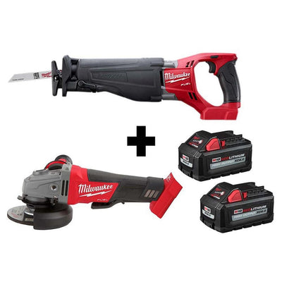M18 FUEL 18-Volt 4-1/2 in./5 in. Lithium-Ion Brushless Cordless Grinder with Reciprocating Saw and 2 Batteries - Super Arbor