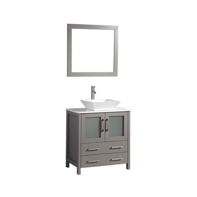 Ravenna 30 in. W x 18.5 in. D x 36 in. H Bathroom Vanity in Grey with Single Basin Top in White Ceramic and Mirror - Super Arbor