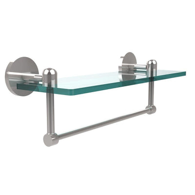 Tango 16 in. L  x 5 in. H  x 5 in. W Clear Glass Vanity Bathroom Shelf with Towel Bar in Polished Chrome - Super Arbor