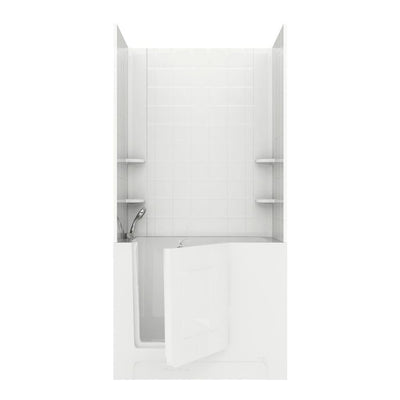 NOVA Heated Rampart 4 ft. Walk-in Non-Whirlpool Bathtub with 6 in. Tile Easy Up Adhesive Wall Surround in White - Super Arbor