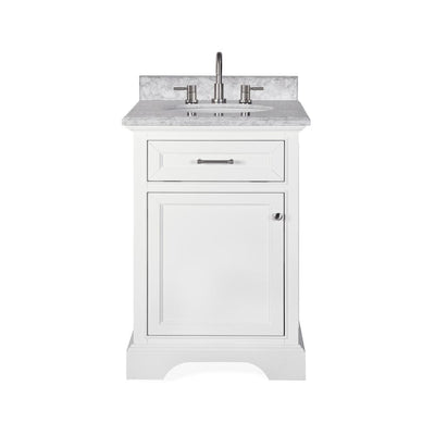 Windlowe 25 in. W x 22 in. D x 35 in. H Bath Vanity in White with Carrera Marble Vanity Top in White with White Sink - Super Arbor