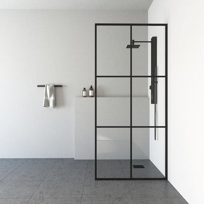 Ventana 34 in. x 74 in. Framed Fixed Shower Door in Matte Black without Handle - Super Arbor