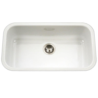 Porcela Series Undermount Porcelain Enamel Steel 31 in. Large Single Bowl Kitchen Sink in White - Super Arbor