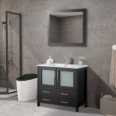 36 in. W x 18 in. D x 36 in. H Bathroom Vanity in Espresso with Single Basin Vanity Top in White Ceramic and Mirror - Super Arbor
