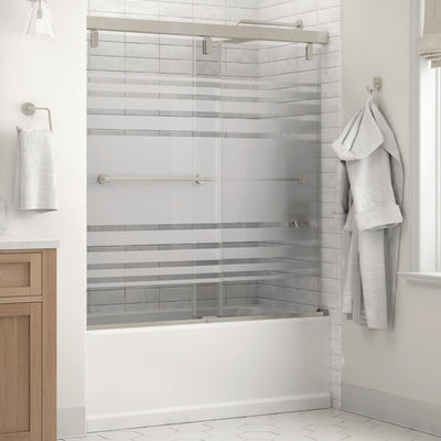 Everly 60 in. x 59-1/4 in. Mod Semi-Frameless Sliding Bathtub Door in Nickel and 1/4 in. (6mm) Transition Glass - Super Arbor