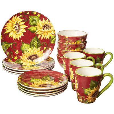 Sunset Sunflower 16-Piece Traditional Multi-color Ceramic Dinnerware Set (Service for 4) - Super Arbor
