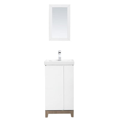 Glovertown 18 in. x 14 in. D Vanity in High Gloss White with Ceramic Vanity Top in White with White Sink and Mirror - Super Arbor