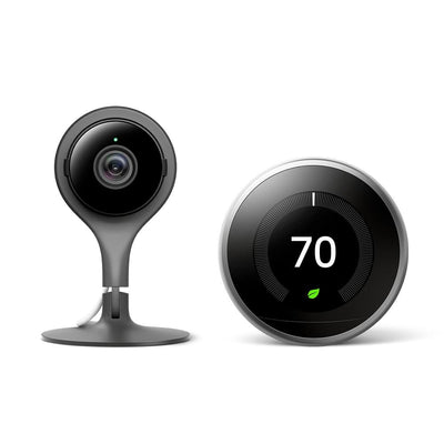 Nest Learning Thermostat 3rd Gen in Stainless Steel and Nest Cam Indoor Security Camera - Super Arbor