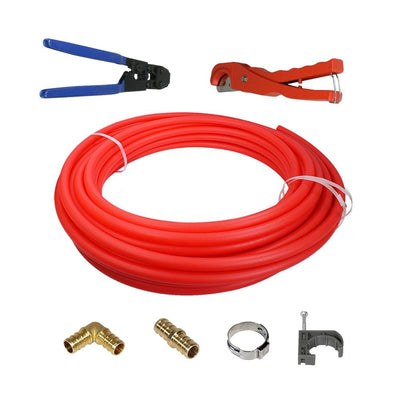 3/4 in. x 300 ft. PEX Tubing Plumbing Kit with Crimp and Cutter Tools Elbow Coupling Half Clamp Full Strap with Nail - Super Arbor