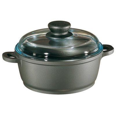 Tradition 7.5 qt. Round Cast Aluminum Nonstick Dutch Oven in Gray with Glass Lid - Super Arbor