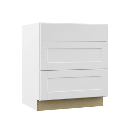 Shaker Assembled 30x34.5x24 in. Pots and Pans Drawer Base Kitchen Cabinet in Satin White - Super Arbor