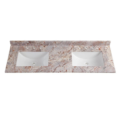 61 in. W x 22 in. D Stone Effects Double Vanity Top in Rustic Gold with White Sinks - Super Arbor